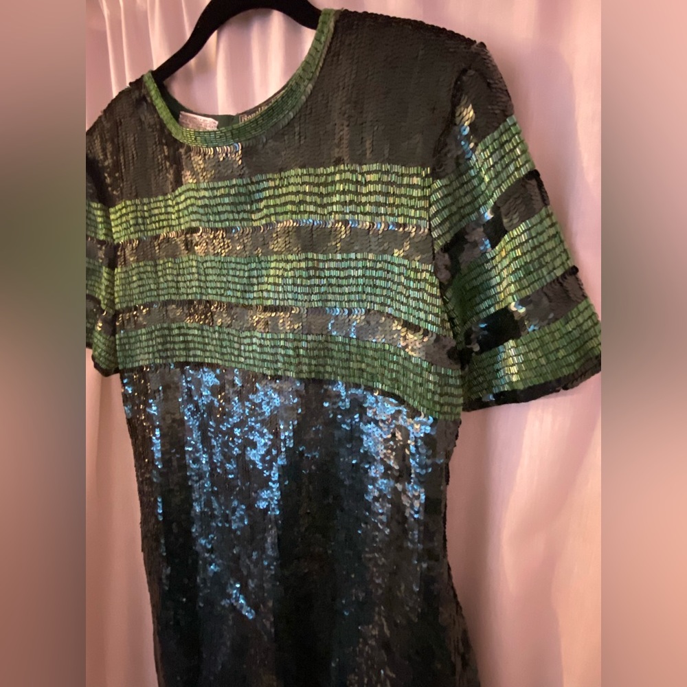 Stunning Fully Beaded & Sequined Emerald Green Mini Dress Silk - Picture 5 of 16